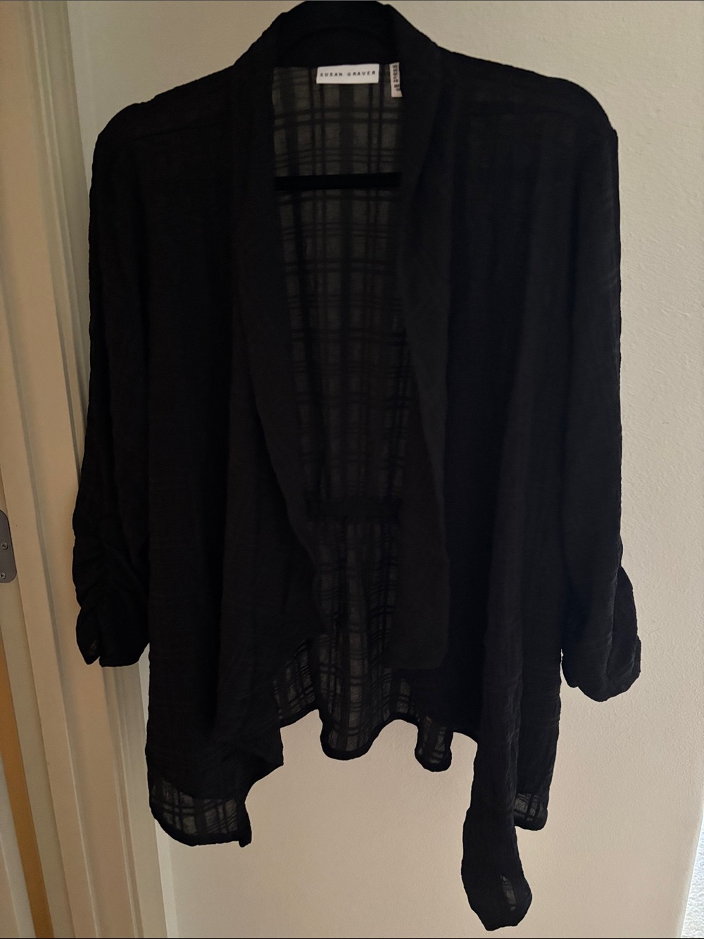 Susan Graver Black Lightweight Open-Front Draped topper